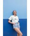 Kadın Özel Baskılı Modern Fit %100 Pamuk Bisiklet Yaka T-Shirt
