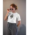 Kadın Özel Baskılı Modern Fit %100 Pamuk Bisiklet Yaka T-Shirt