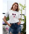 Kadın Özel Baskılı Modern Fit %100 Pamuk Bisiklet Yaka T-Shirt
