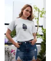 Kadın Özel Baskılı Modern Fit %100 Pamuk Bisiklet Yaka T-Shirt