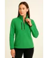 Kadın Polar Kazak Dik Yaka Yarım Fermuarlı Fermuarlı Göğüs Cepli Siyah Biyeli - Yeşil