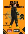 Kadın Premium Motorcu Kurye Yağmurluk Takım Su Geçirmez PVC Reflektörlü Siyah