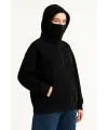 Kadın Samuray Ninja Çift Kapüşonlu Maske Detaylı 3 İplik Hoodie - Siyah