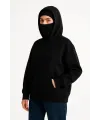Kadın Samuray Ninja Çift Kapüşonlu Maske Detaylı 3 İplik Hoodie - Siyah
