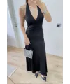 Kadın Sırt dekolteli Uzun Elbise - Siyah