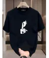 Kadın T-Shirt Bisiklet Yaka Kısa kol Baskılı Tişört - Siyah