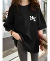 Kadın T-shirt Bisiklet yaka  NY Baskılı kısa kol Tişört - Siyah