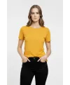 Kadın T-Shirt Bisiklet Yaka Slim Fit Likralı Tişört Yazlık Basic Body - Sarı