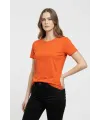 Kadın T-Shirt Bisiklet Yaka Slim Fit Likralı Tişört Yazlık Basic Body - Turuncu
