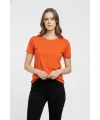 Kadın T-Shirt Bisiklet Yaka Slim Fit Likralı Tişört Yazlık Basic Body - Turuncu