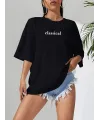 Kadın T-shirt Penye Compack Classical Baskılı Kısa kol Tişört - Siyah