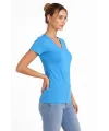Kadın T-Shirt V Yaka Slim Fit Likralı Tişört Yazlık Basic Body - Açık Mavi