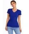 Kadın T-Shirt V Yaka Slim Fit Likralı Tişört Yazlık Basic Body - İndigo