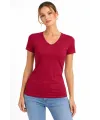 Kadın T-Shirt V Yaka Slim Fit Likralı Tişört Yazlık Basic Body - Kırmızı
