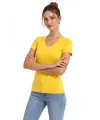 Kadın T-Shirt V Yaka Slim Fit Likralı Tişört Yazlık Basic Body - Sarı