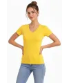 Kadın T-Shirt V Yaka Slim Fit Likralı Tişört Yazlık Basic Body - Sarı