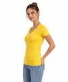 Kadın T-Shirt V Yaka Slim Fit Likralı Tişört Yazlık Basic Body - Sarı