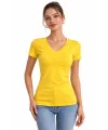 Kadın T-Shirt V Yaka Slim Fit Likralı Tişört Yazlık Basic Body - Sarı