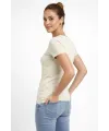 Kadın T-Shirt V Yaka Slim Fit Likralı Tişört Yazlık Basic Body - Taş