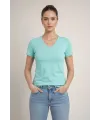 Kadın T-Shirt V Yaka Slim Fit Likralı Tişört Yazlık Basic Body - Turkuvaz