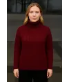 Kadın Tam Boğazlı Balıkçı Yaka Triko Kazak Kalın Fitilli - Bordo