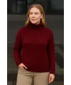 Kadın Tam Boğazlı Balıkçı Yaka Triko Kazak Kalın Fitilli - Bordo