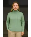 Kadın Tam Boğazlı Balıkçı Yaka Triko Kazak Kalın Fitilli - Mint Yeşili