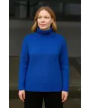 Kadın Tam Boğazlı Balıkçı Yaka Triko Kazak Kalın Fitilli - Saks Mavisi