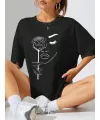 Kadın Tişört Baskılı Kısa kol Oversize T-shirt - Siyah