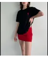 Kadın Tişört Bisiklet Yaka Baskılı Oversize Kısa Kol T-Shirt - Siyah