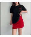 Kadın Tişört Bisiklet Yaka Baskılı Oversize Kısa Kol T-Shirt - Siyah
