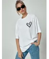 Kadın Tişört Bisiklet Yaka Baskılı Oversize T-Shirt - Beyaz