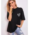 Kadın Tişört Bisiklet Yaka Baskılı Oversize T-Shirt - Siyah