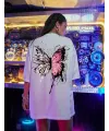 Kadın Tişört Kelebek Baskılı Oversize Kısa Kol T-Shirt - Beyaz