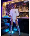 Kadın Tişört Kelebek Baskılı Oversize Kısa Kol T-Shirt - Beyaz