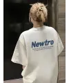 Kadın Tişört Newtro Baskılı Oversize Bisiklet Yaka T-shirt - Beyaz
