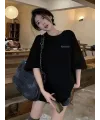 Kadın Tişört Newtro Baskılı Oversize Bisiklet Yaka T-shirt - Siyah