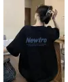Kadın Tişört Newtro Baskılı Oversize Bisiklet Yaka T-shirt - Siyah