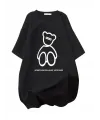 Kadın Tişört Penye Compack Baskılı Oversize Bisiklet Yaka T-shirt - Siyah