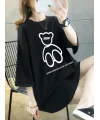 Kadın Tişört Penye Compack Baskılı Oversize Bisiklet Yaka T-shirt - Siyah