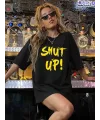 Kadın Tişört Shut up Baskılı Bisiklet Yaka Kısa Kol T-shirt - Siyah