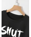 Kadın Tişört Shut Up Baskılı Kısa Kol Bisiklet Yaka T-Shirt - Siyah