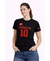Kadın TÜRKİYE Ay Yıldız Baskılı 10 Numara Forma Tişört Taraftar T-Shirt - Siyah
