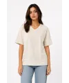 Kadın V Yaka Basic Tişört Kısa Kol Yazlık Regular Fit T-Shirt - Bej