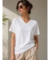 Kadın V Yaka Basic Tişört Kısa Kol Yazlık Regular Fit T-Shirt - Beyaz