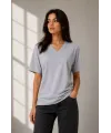 Kadın V Yaka Basic Tişört Kısa Kol Yazlık Regular Fit T-Shirt - Gri