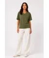 Kadın V Yaka Basic Tişört Kısa Kol Yazlık Regular Fit T-Shirt - Haki