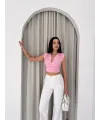 Kadın Vatkalı Kolsuz V Yaka Drapeli Crop Bluz Likralı Fit - Pembe