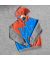 Kadın W Nakış İşlemeli Kapüşonlu 3 iplik pamuklu Parçalı Sweatshirt Hoodie - Mavi