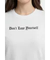Kadın Wafıl Kumaş Tişört Regular Kalıp Bisiklet Yaka Baskılı T-Shirt - Beyaz